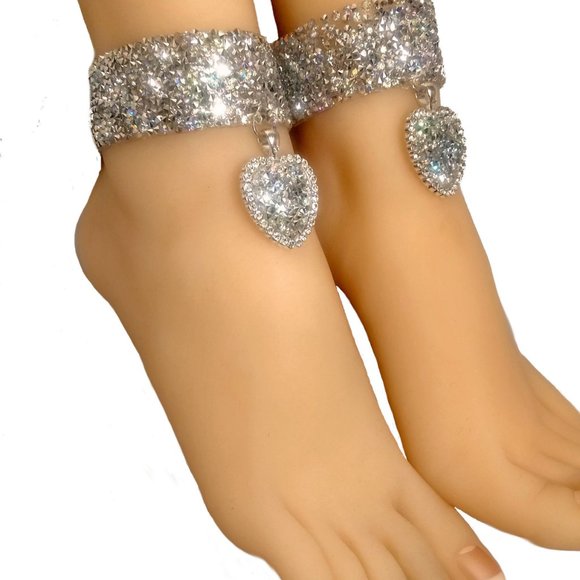 Rhinestone Heart Anklets, Ankle Bracelets, Sparkling Jewelry, Foot Jewelry - Picture 7 of 7